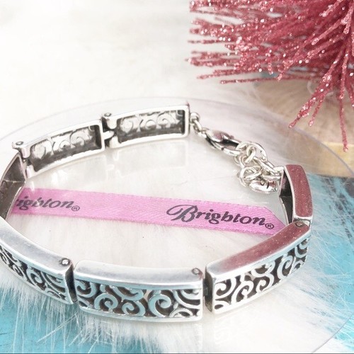 Brighton Deco Lace Rectangle Silver Plate Link Open Scrollwork Bracelet Pretty! - 第 5/6 張圖片