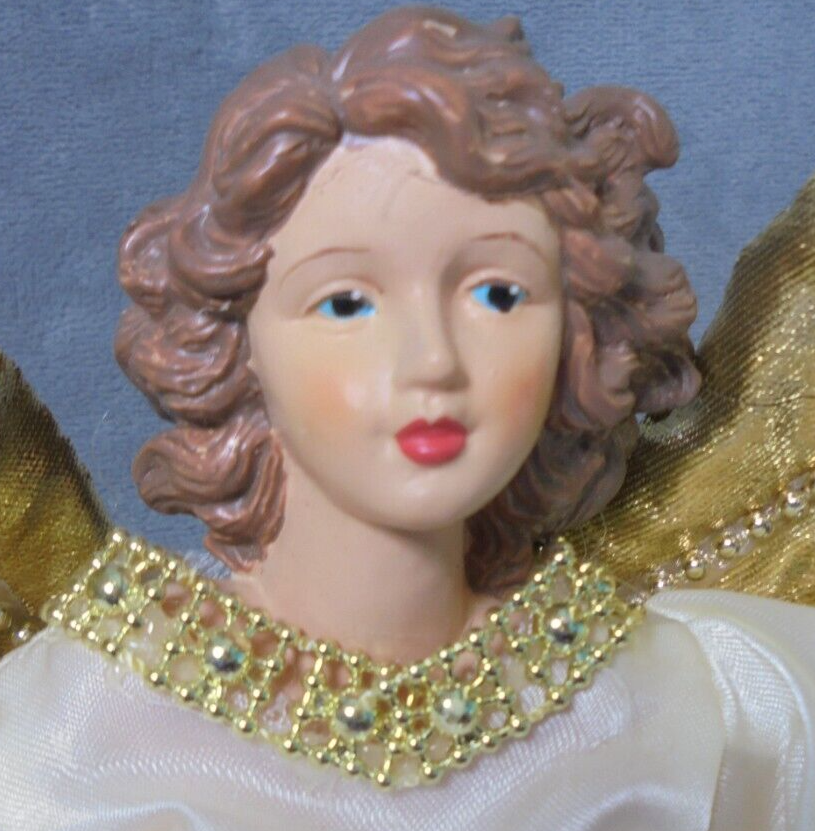 Vintage Victorian Angel Tree Topper 16 in White Gold Ribbons