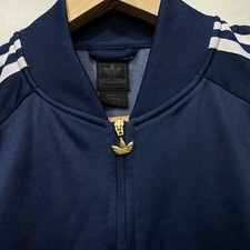 Adidas RUN DMC Super Star Leather Patch Trefoil Gold Zip Blue Track Jacket Sz: M