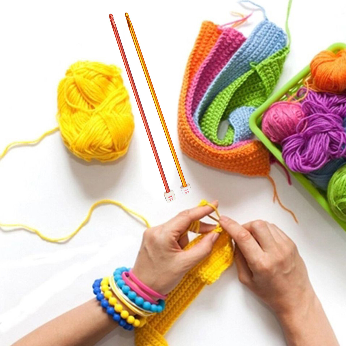 11Pcs Aluminum Tunisian Afghan Crochet Hook Knitting Needles Wool