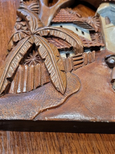 Honduran Hand Carved Wood Wall Hanging Village - Picture 5 of 8