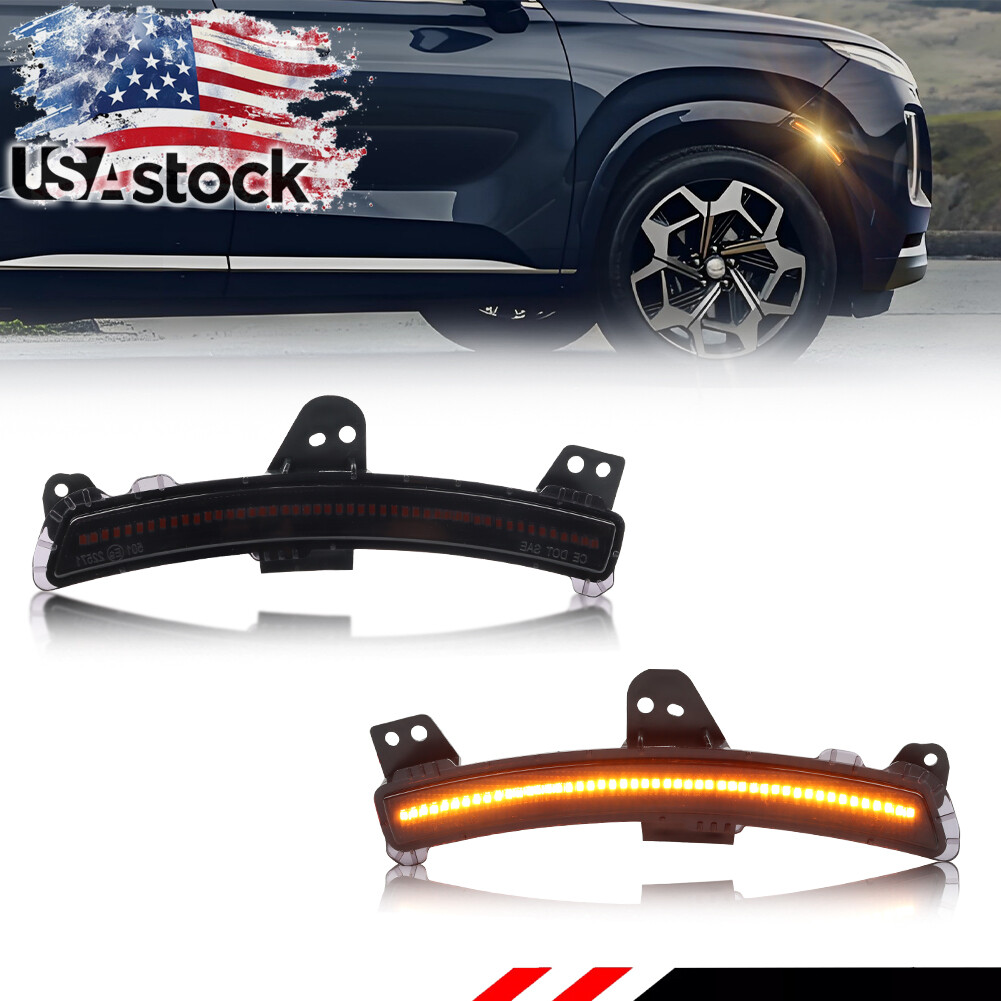 2X Smoked Lens Amber LED Front Side Marker Lights For 2020-2022 Hyundai Palisade