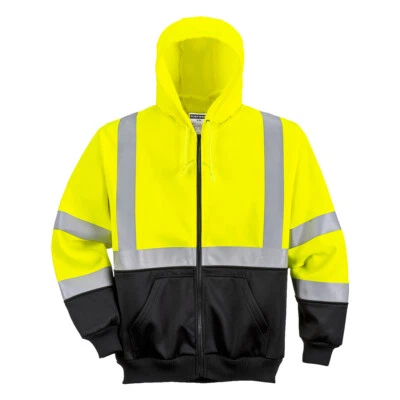 Portwest UB315 Reflective Hi-Vis Yellow Two-Tone Safety Work Zipped Hoodie ANSI