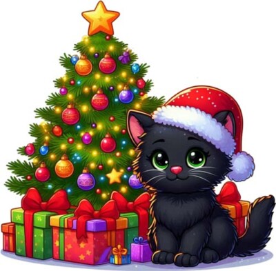 Weihnachten Kätzchen Katzenbaum Wandbild Schlafzimmer Laptop Vinyl Aufkleber Abziehbild 6 Größen