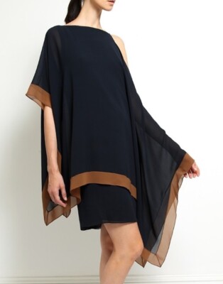Akris Blue Chestnut Chiffon Kaftan / Dress SZ 36 = US 4 - NWOT