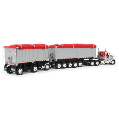 1/64 Viper Red Silver Kenworth W900L w/ 31ft & 20ft End Dump Trailers, 60-1632 - Picture 3 of 6