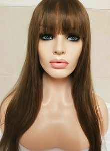 Dark Brown Human Hair Wig Transparent Lace Front Wig Long Bangs