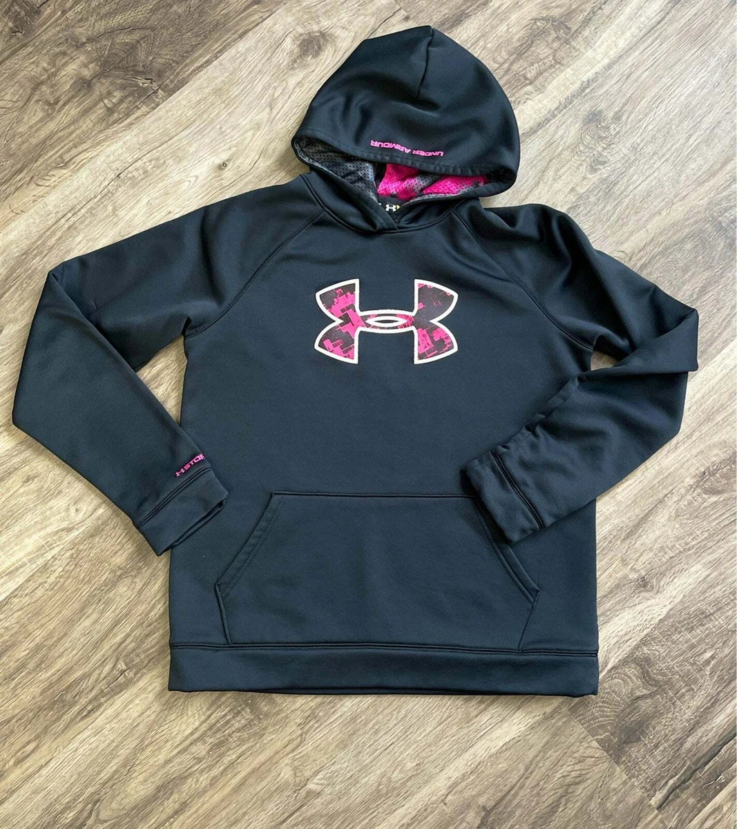 Camo under armour hoodie with pink clearance logo