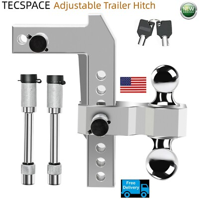 #ad TECSPACE 2#x27;#x27; receiver 8#x27;#x27; Drop Rise Aluminum Adjustable Trailer Hitch 2 Locks $151.99