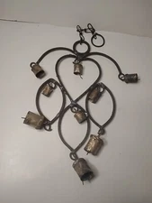 Wrought Iron HEART Cow Bells WIND CHIME* Primitive  - Farmhouse OR HOME Decor 