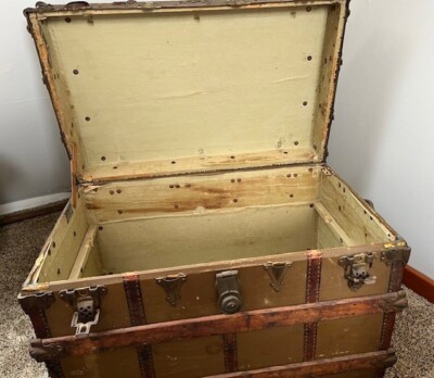 Antique Steamer Trunk Eagle Lock Company Flat Top Coffee Table Top