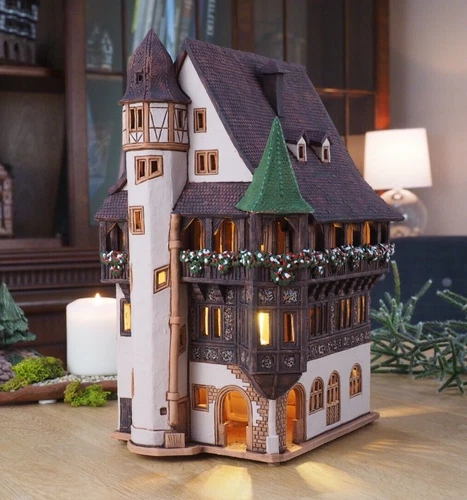 Ceramic Tealight Holder Collectible Miniature Pfister House in Colmar H29cm