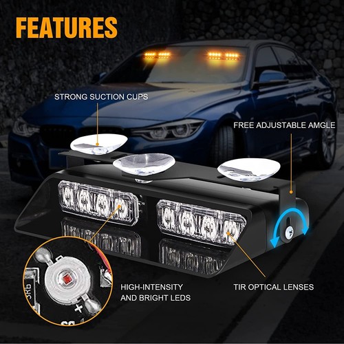 FOXCID LED Windshield Visor Strobe Light Emergency Hazard Warning White Amber - Bild 2 von 6