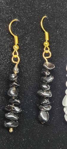 Natural Gemstone Chips Beaded Earrings Gold Plated Stainless Steel - Picture 7 of 20