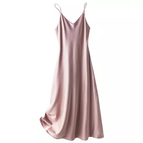 Damen Satin Kunst Seide Kleid Träger Unterkleid Nachthemd Sexy A-Linie Lang - Bild 2 von 12
