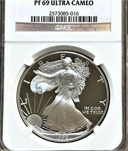 1992 S PROOF SILVER EAGLE NGC PF 69 ULTRA CAMEO EDGE VIEW ⭐320⭐V71⭐ 
