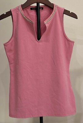 UNBRANDED Women's Top Pullover Sleeveless Small Pink Embellished V-Neck Stretch