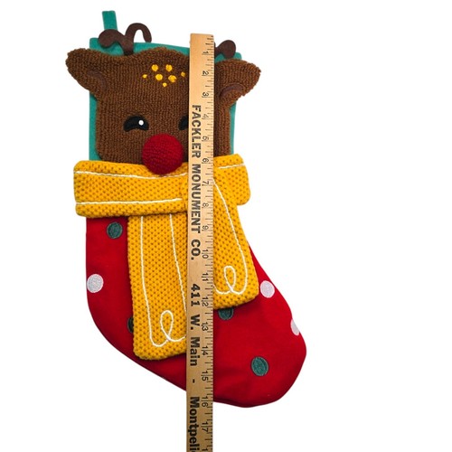 Reindeer Christmas Stocking Hanging Holiday Decor Rudolph Red Nose Children Kids - Picture 4 of 4