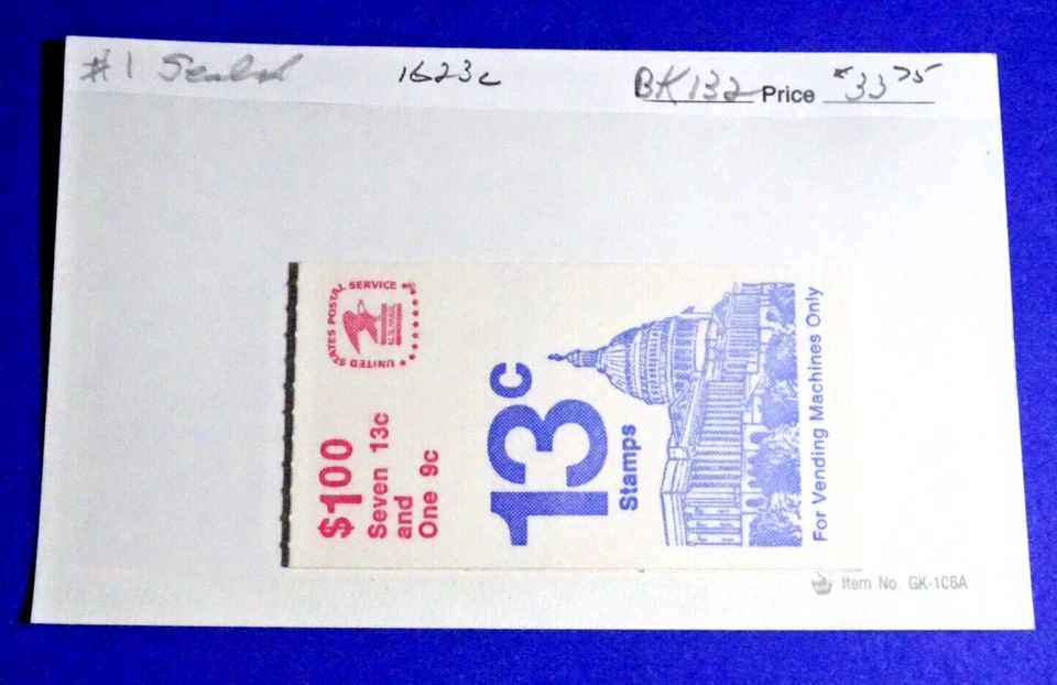 US BK 132 $1 SC# 1623Bc  1-9c STAMP  + 7-13c STAMPS FLAG OVER CAPITOL SEALED #1 - Image 3 of 3