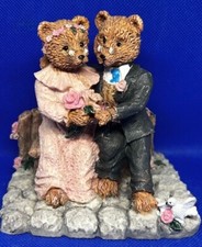 Vintage Teddy Bear Bride  Groom Sitting for Wedding Picture Figurine