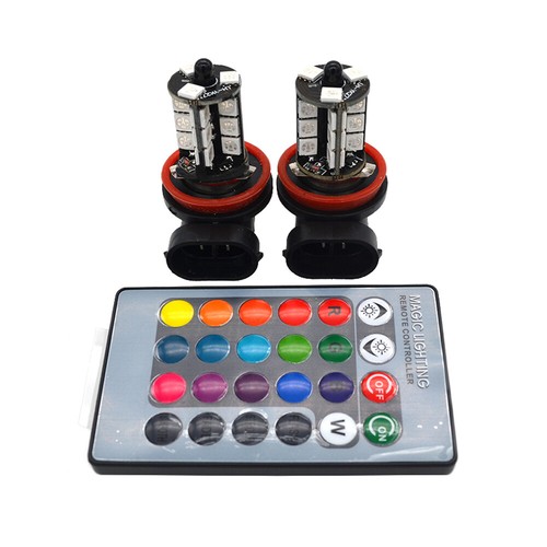 2x RGB H11 H9 H8 5050 27SMD LED Car Headlight Fog Light Lamp Bulb Remote Control - Picture 7 of 14