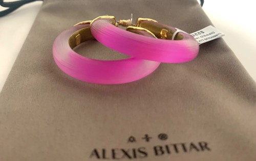 ALEXIS BITTAR LUMINOS PURPLE LUCITE DIPPED GOLD STATEMENT HOOP EARRINGS 2" NEW - Picture 9 of 11