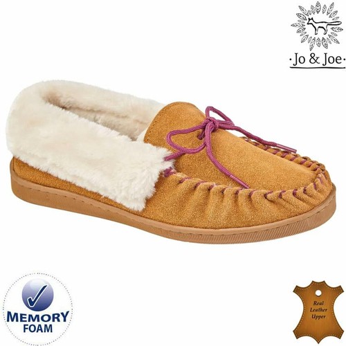 Ladies Leather Slippers Real Suede Sheepskin Fur Lined Womens Memory Foam Shoes - Picture 17 of 22