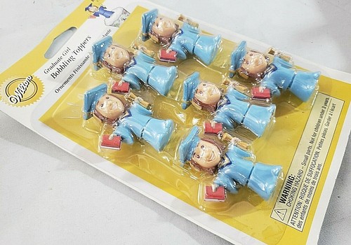 2006 Wilton Graduate Girl Bobbling Cupcake Toppers 6 Bobblehead New VINTAGE - Picture 2 of 5