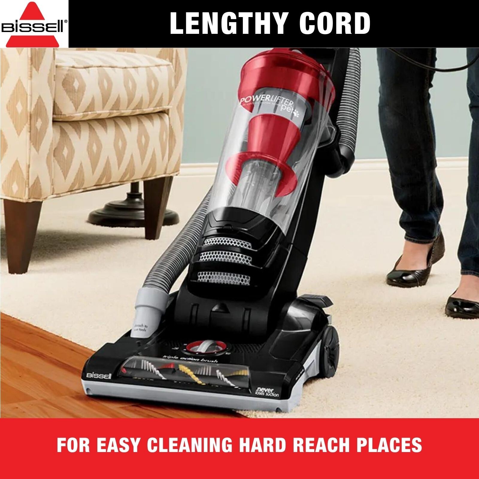Pet Hair Vacuum Cleaner Bagless Bissel Powerlifter Upright Carpet Brush
