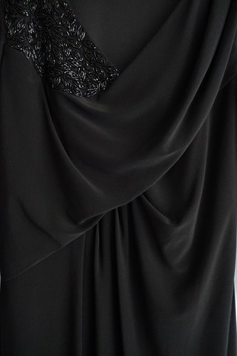 Anthea Crawford Dress Womens 10 Black Pleated Beaded 3/4 Sleeve Evening Event - Picture 5 of 15