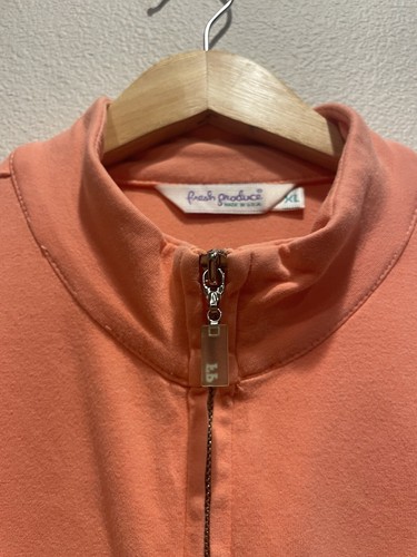 Fresh Produce Full Zip SZ XL Sweatshirt Orange Peach Mockneck MADE USA Spring - Picture 11 of 14
