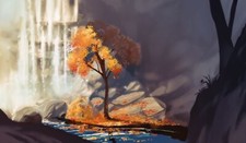 Landscape art nature trees water rocks leaves fall Custom Gaming Mat Desk