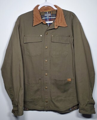 LL Bean Men's L Signature Slim Fit Flannel Lined Olive Chore Shirt Jac 507623