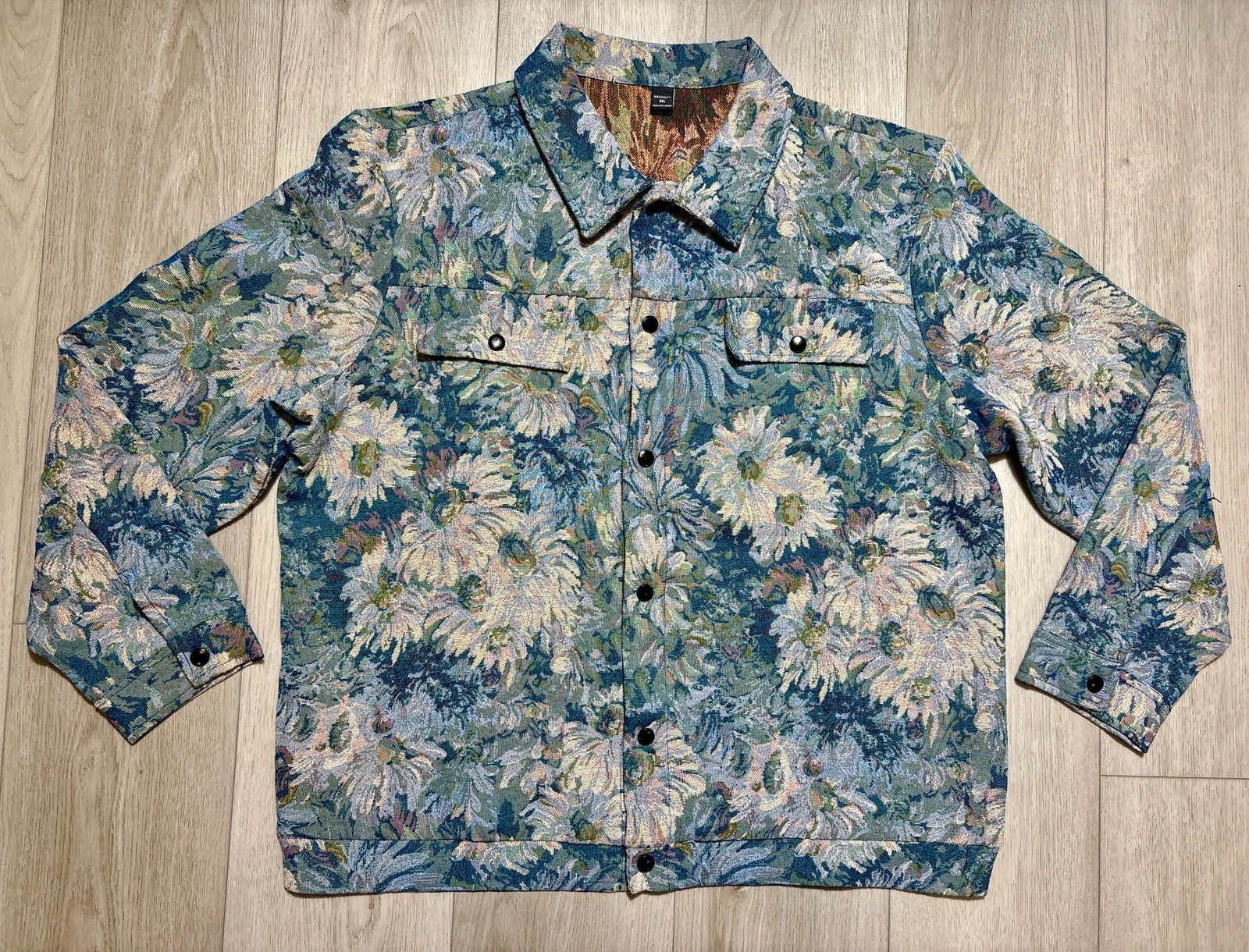 MANFINITY Floral Jacquard Tapestry Jacket 3XL Cottagecore Western Snap Oversized