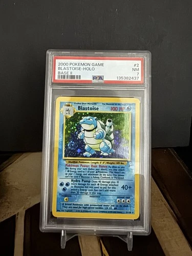 Pokémon TCG Blastoise PSA 7 Base Set 2 w/ Swirl Holo Rare 2/130