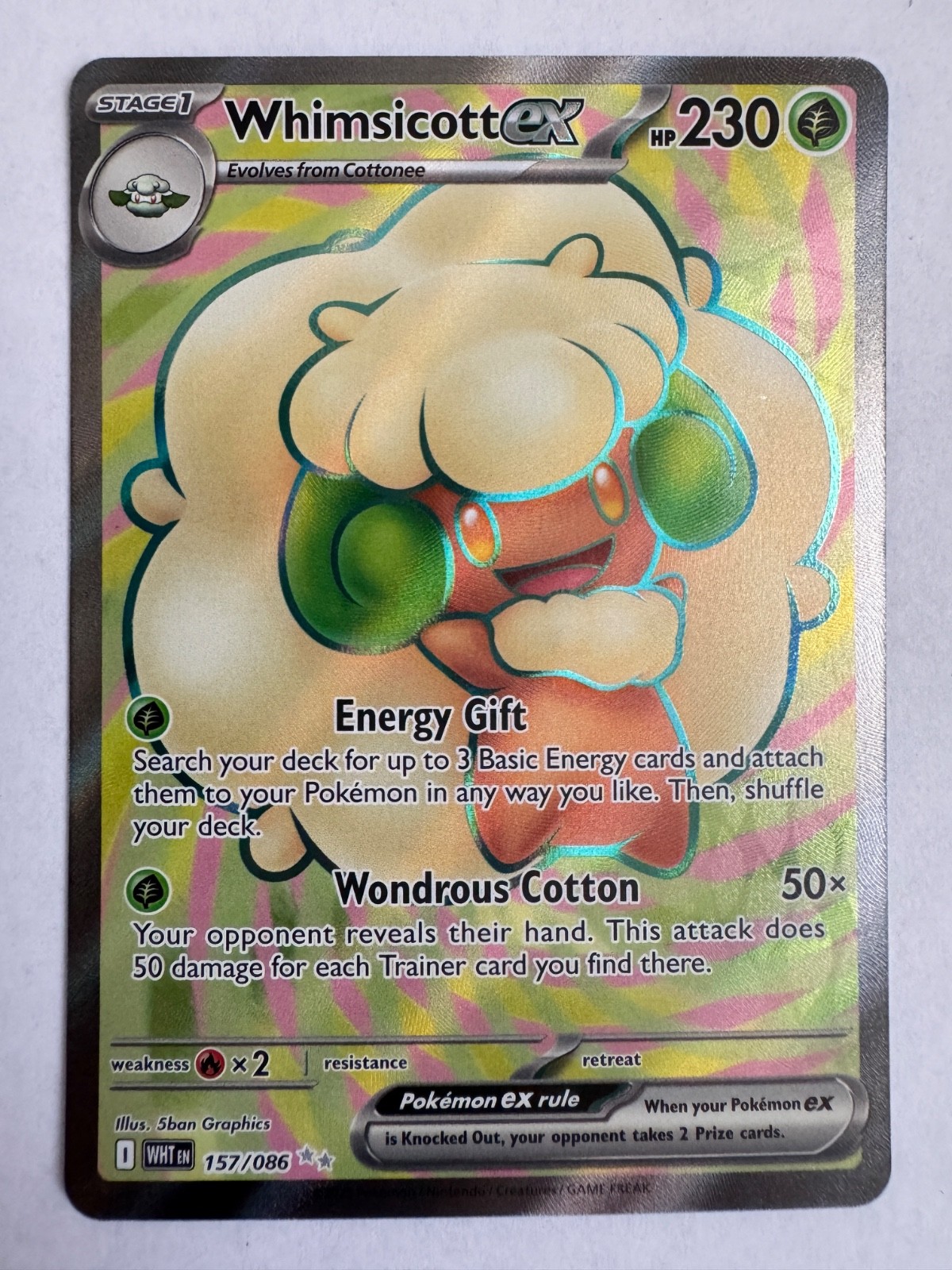 Pokemon White Flare Whimsicott Ex 157/086 Ultra Rare English Pack Fresh