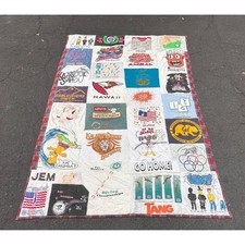 Vtg 90s Graphic T-Shirt Quilt Handmade Patchwork Blanket Levis Bart College