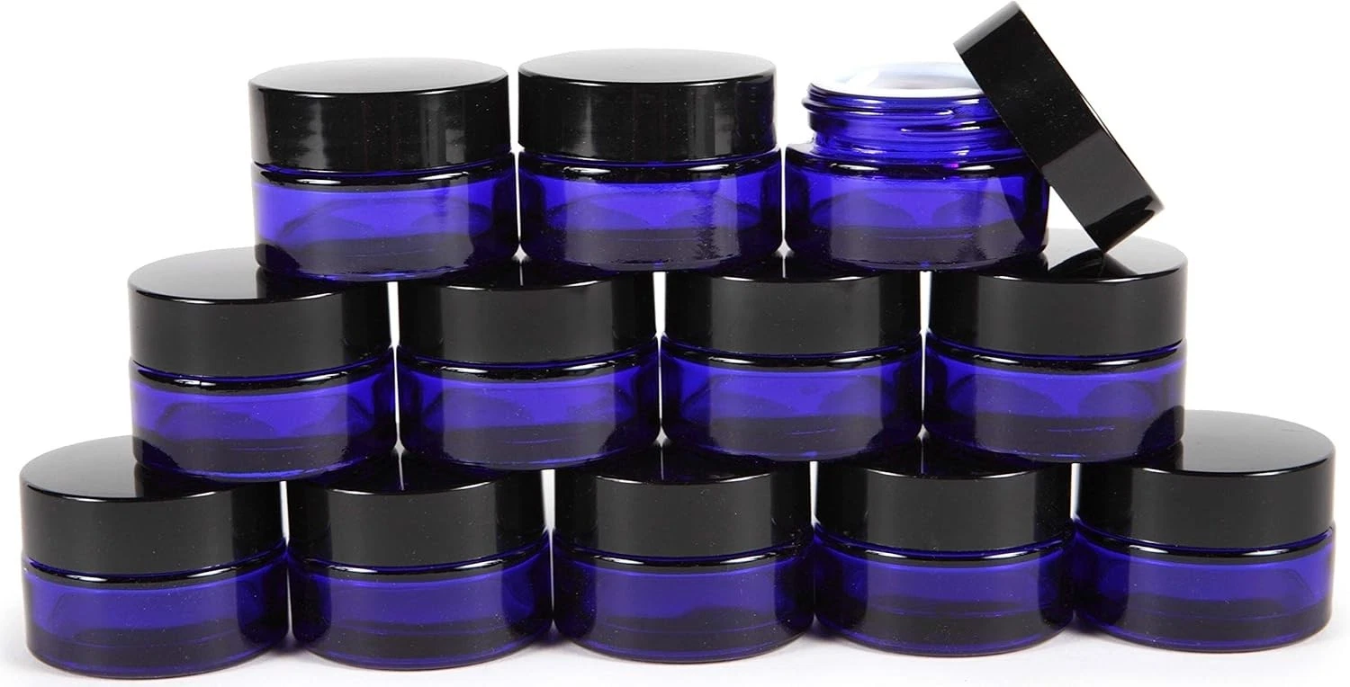 Vivaplex, 12, Cobalt Blue, 15 ml, Round Glass Jars, with 0.5 Ounces, Blue
