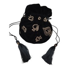 Black Velvet Beaded Hearts Tassel Drawstring ...