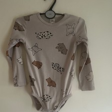 H&M Unisex Grey Animal Print Bear/Dog Bodysuit Jersey Cotton 2-3 Years