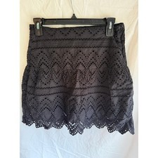 Express Black Eyelet Lace Mini Skirt Scalloped Hem Tiered Size 4