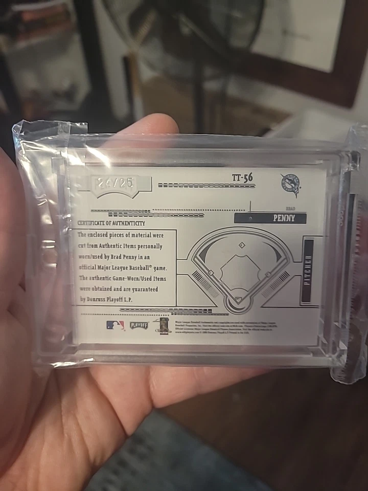 ¡La mejor tarjeta Brad Penny jamás hecha! Parche de guante Donruss SSP 2005 automático mancha de aceite Foto 3 de 4