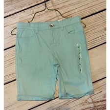 The Childrens Place Girls Aqua Mint Green Bermuda Chino Shorts Size 8 NEW