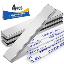 Strong Neodymium Bar Magnets 60x10x3mm 4 Pack Adhesive for STEM Crafts Fridge