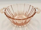 Vintage Pink Depression Small Glass Bowl Candy Dish Tab Handles Ribbed Molded
