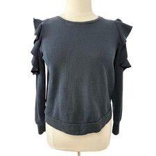 14th Union Black Ruffle Sleeve Sweatshirt, Size Large