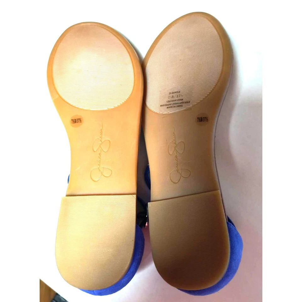 Sandalias Jessica Simpson para mujer talla 7,5 azul tanga cuero hebilla superior planas Foto 4 de 4