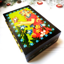 Vintage Soviet Wooden Jewelry Box "FIELD TSAREVNA" -Hand painted 1980s USSR box