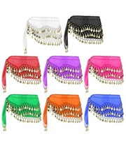 8pcs Belly Dance Hip Scarf with 128 Gold Coins Women Belly Dancing Skirt Wrap...