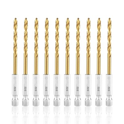 5/32 Impact Drill Bits Set 10PCS Titanium HSS Twist Hex Shank for Metal & Wood